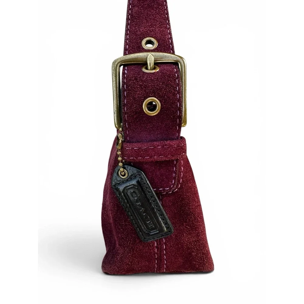 Coach Vintage Y2K Suede Burgundy East West Demi Baguette Purse Bag 7470 RARE